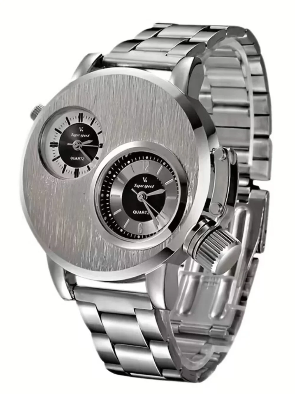 Men's Dual Time Zone Quartz Wristwatch Oversized Analog Statement Fashion Watch